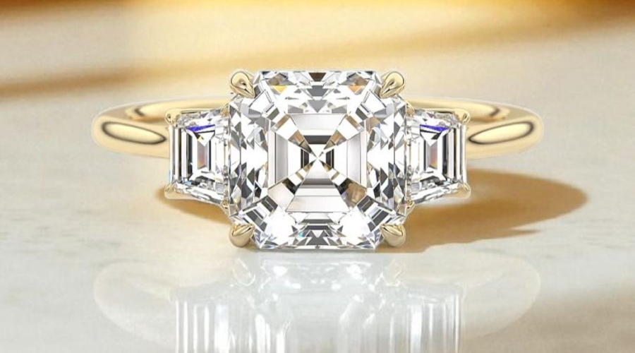 2.50 Ct D VS1 Asscher Cut Lab Grown Diamond Ring 14k Yellow Gold IGI Certified
