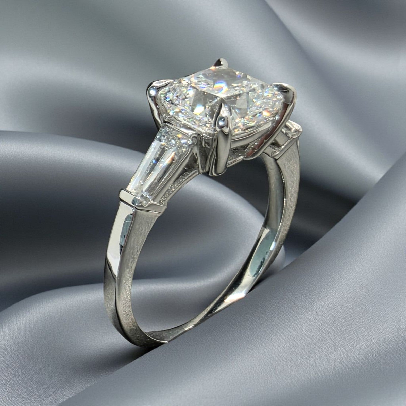 2.40 Ct D VS1 Cushion Lab Grown Diamond Ring 14k White Gold IGI Certified