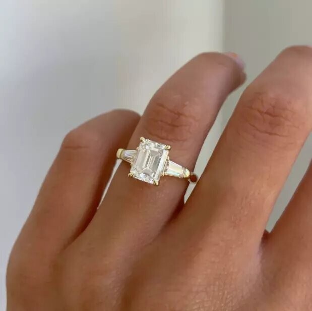 2.30 Ct Emerald Cut 14k Yellow Gold Lab Grown Diamond Ring IGI Certified