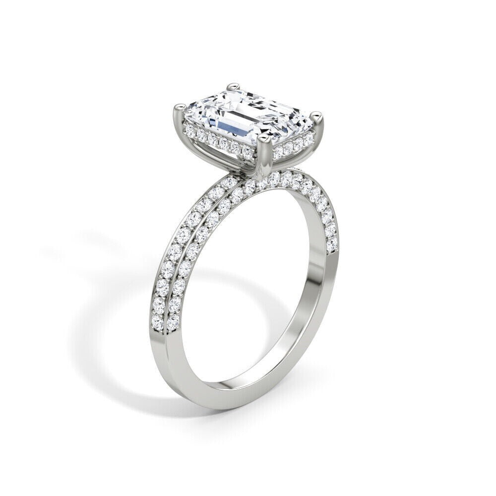 4.50 Ct Emerald Cut Diamond Ring E VS2 Lab Grown IGI Certified Set in Platinum