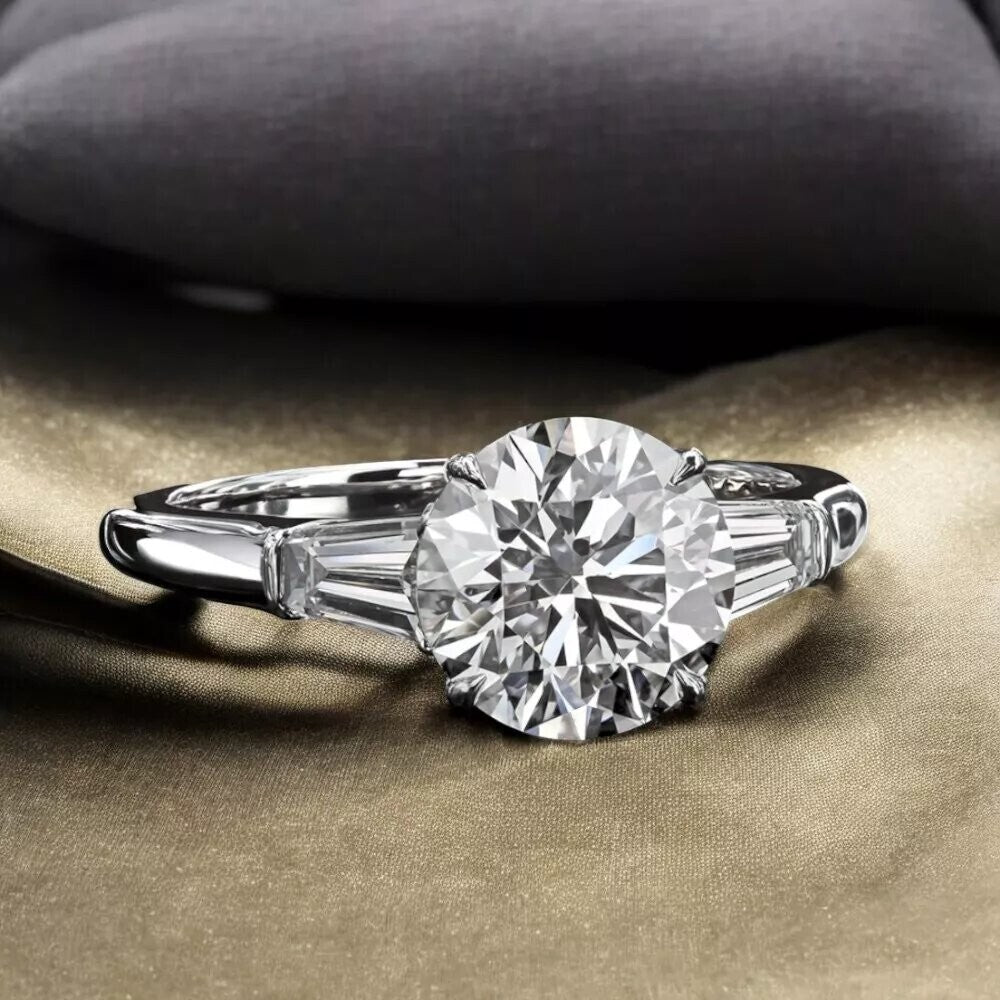 4.40 Ct E VS1 Round Lab Grown Diamond Ring 14k White Gold IGI Certified