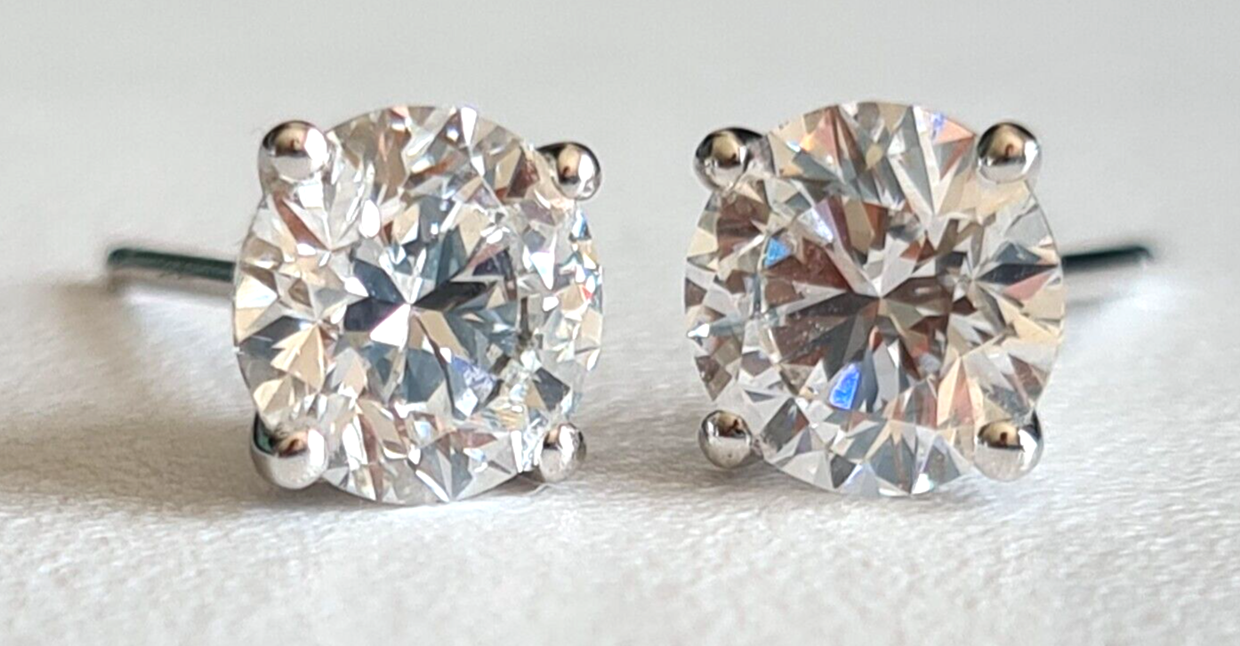 2.00 Ct Round Lab Grown D VVS2 Diamond Earrings 14K White Gold IGI Certified