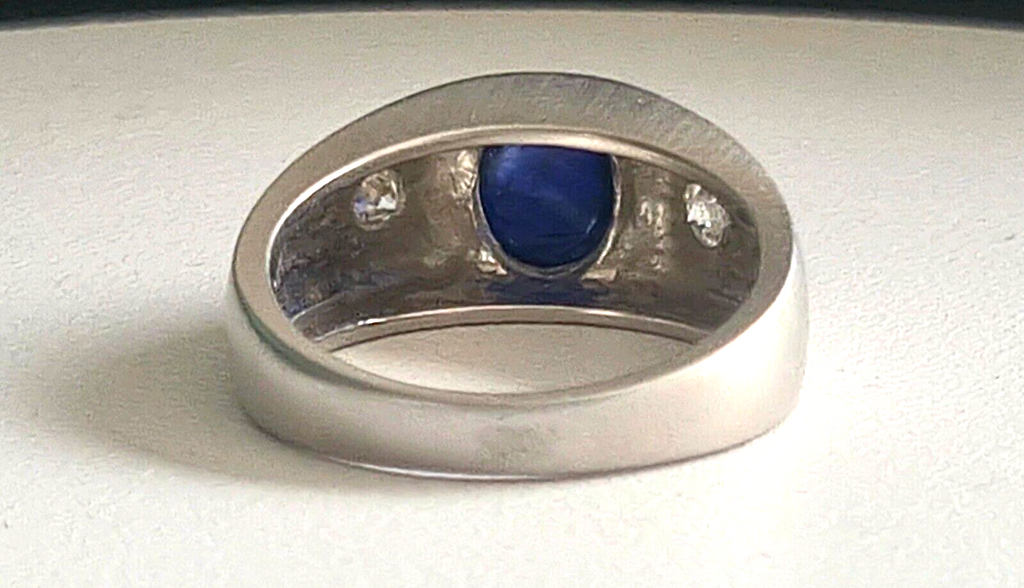 3.44 Carat Natural Sapphire and Diamond Pinky Ring 14k White Gold GIA Certified