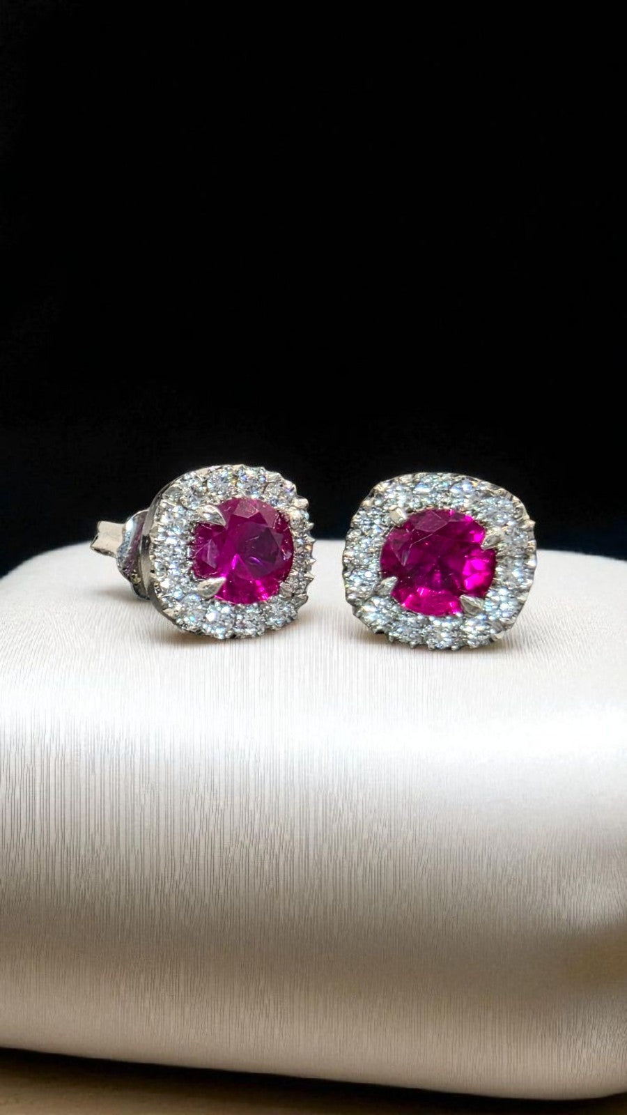 1.50 Ct Lab Grown Ruby and Diamond Earrings 14k White Gold GIA Authenticated