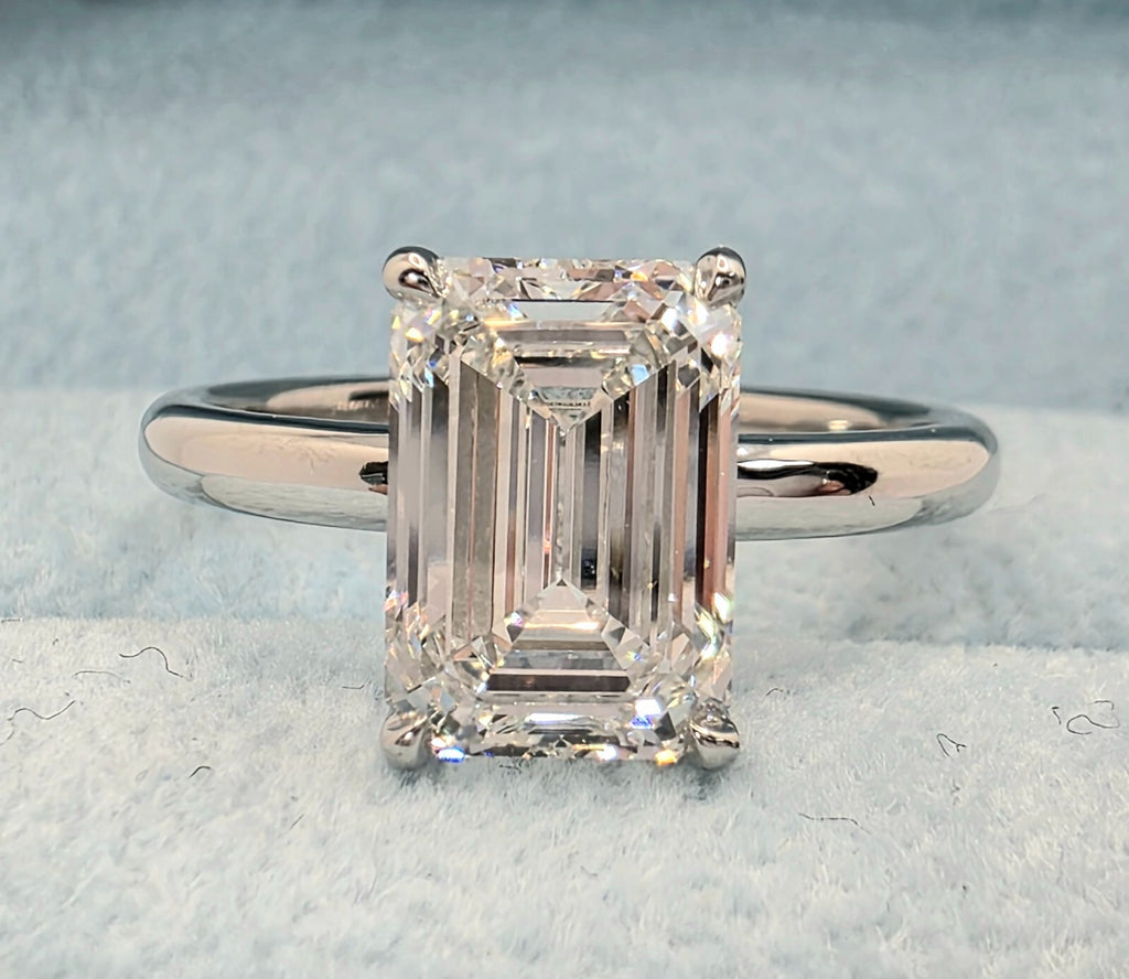3.03 Ct E VS1 Emerald Cut Lab Grown Diamond Ring IGI Certified Platinum