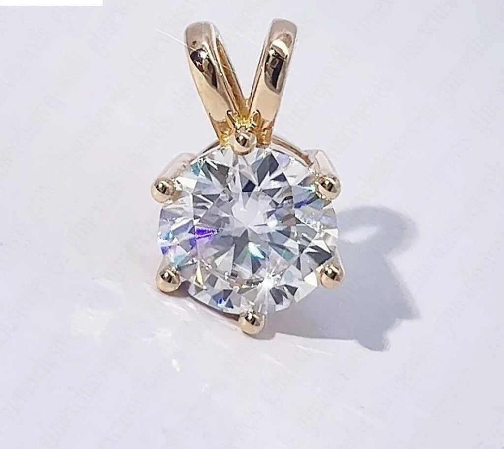 3.00 Ct E VS1 Round Lab Grown Diamond Pendant 14k Yel Gold IGI 6 Prong No Chain