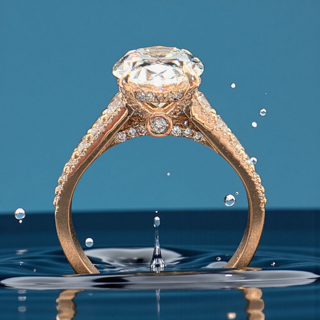 3.84 Carat E VS1 Oval Diamond Engagement Ring IGI Certified Lab Grown 14k Rose