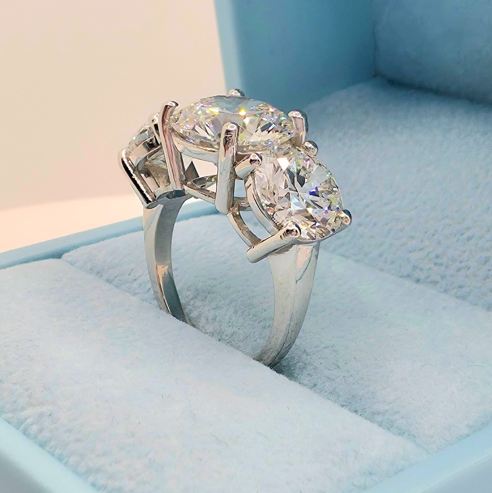 10.00 Carat Round Diamond Three 3 Stone Ring IGI Certified Lab Grown 14k White