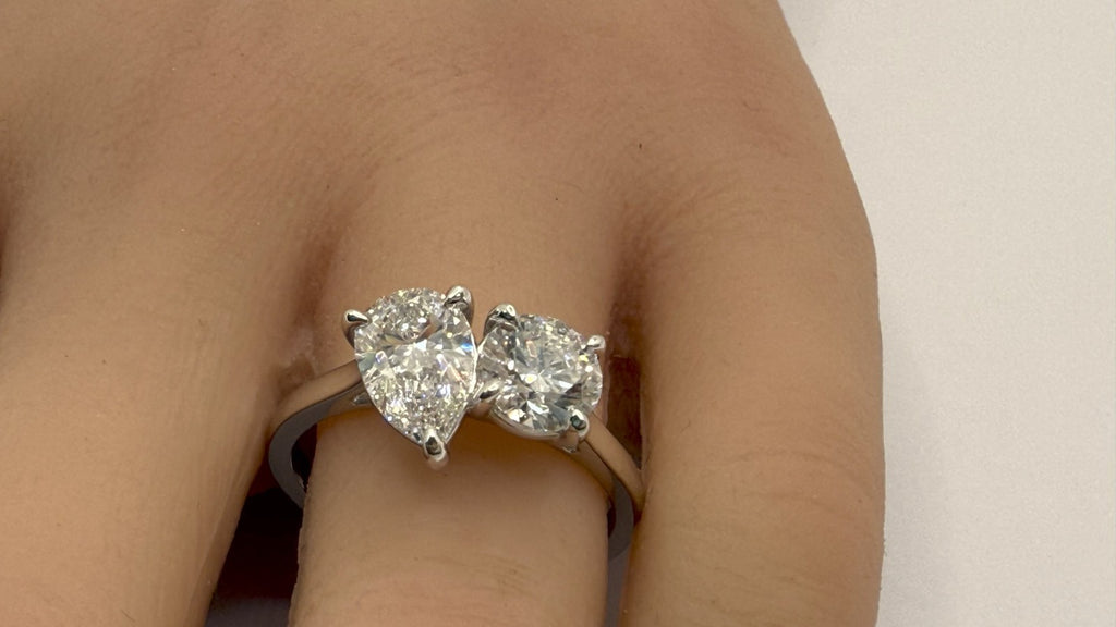 2.25 Ct D VS1 Toi et Moi Diamond Ring IGI Certified Lab Grown Platinum