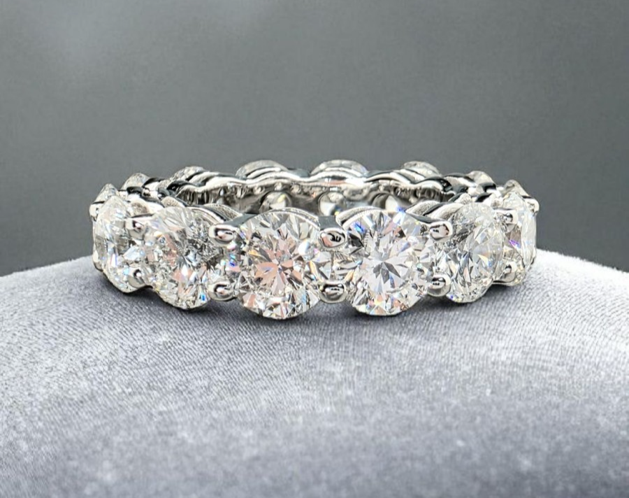 7.00 Ct Round Lab Grown Diamond Eternity Band Ring 14k E VS GIA Authenticated