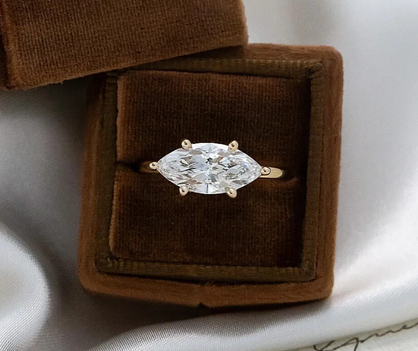 18k Yellow Gold Engagement Ring 2.00 Ct IGI Lab Grown Marquise Diamond Ring