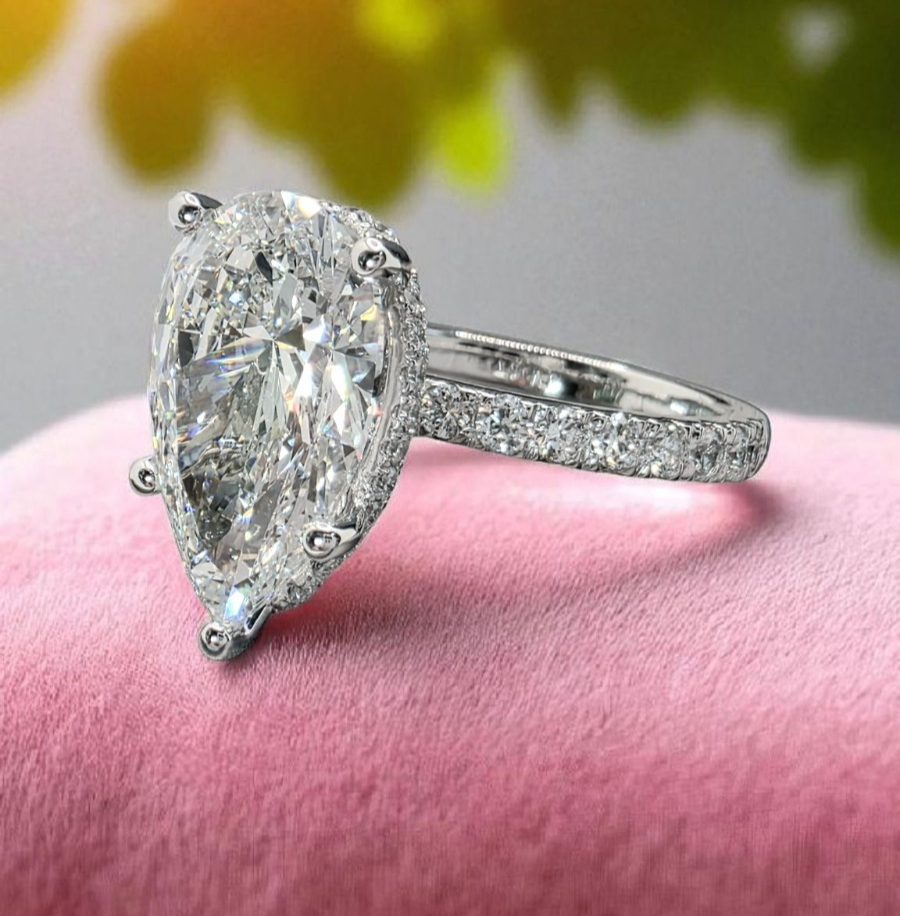 6 Ct Pear Shape Lab Grown Diamond Ring F VS1 IGI Certified Platinum GIA Authen