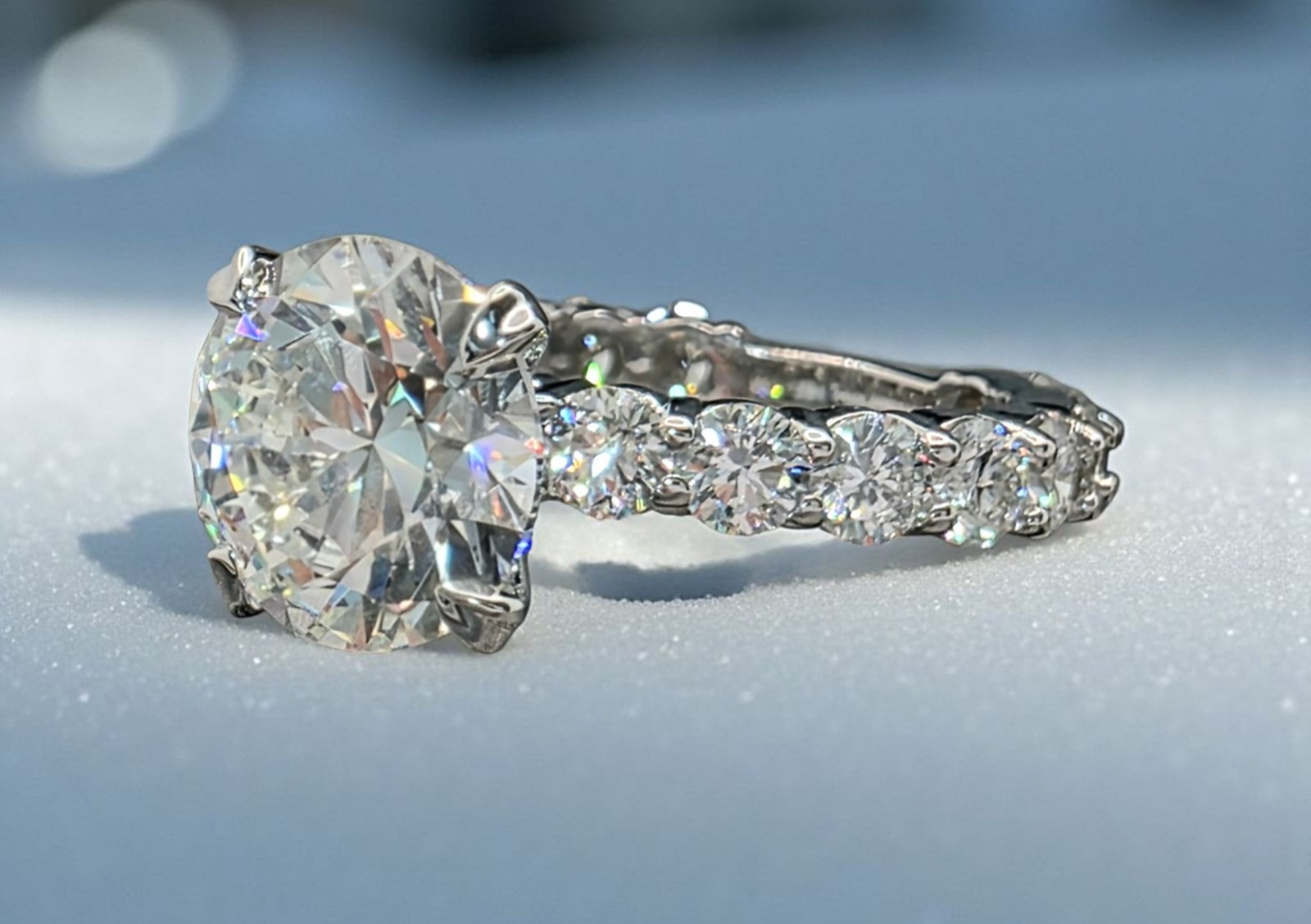 5.60 Ct F VS1 Round Diamond Engagement Ring IGI Certified Lab Grown 14k White