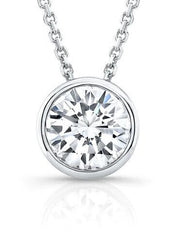 2.00 Ct Round Lab Grown Diamond Bezel Pendant 14k White Gold IGI Certified
