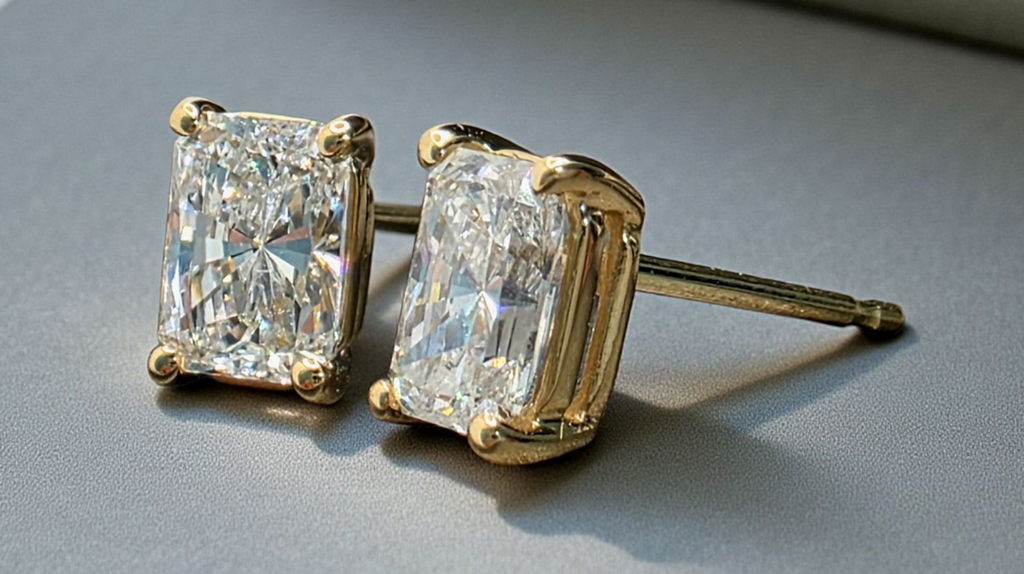1 Ct Radiant Diamond Lab Grown Diamond Stud Earrings 14k Yellow Gold Push Back