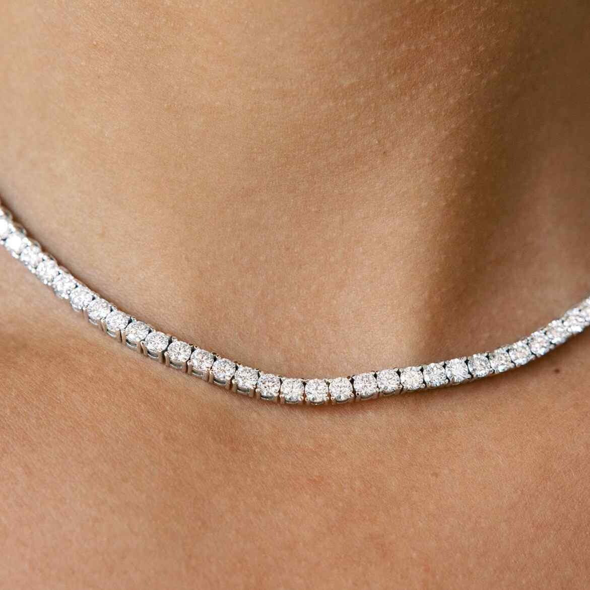 10 Ct 14K White Gold E VS Lab-Grown Eternity Diamond Tennis Necklace, 16” NEW!