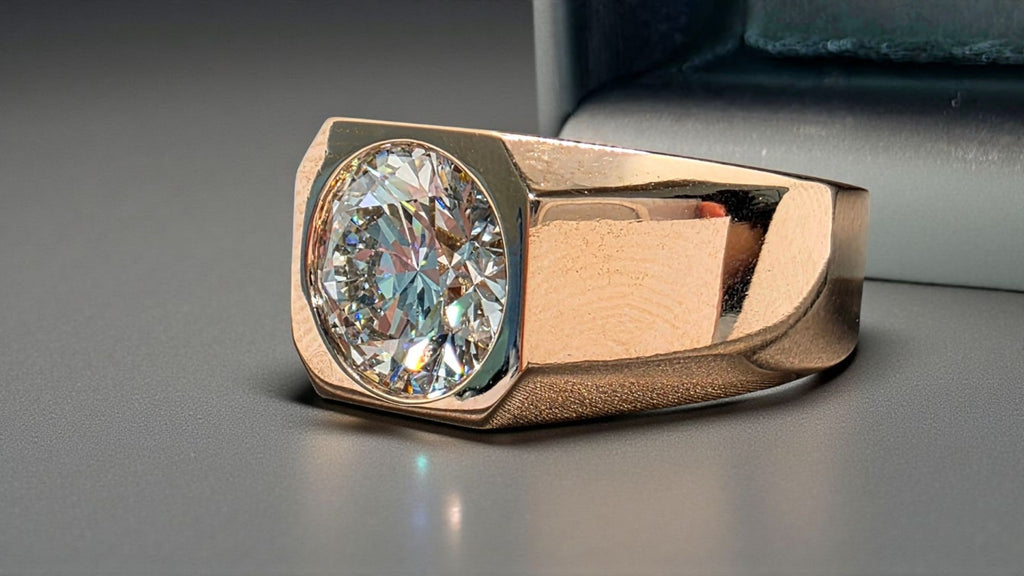 4.00 Ct D VS1 Lab Grown Round Diamond Men's Ring 14k Rose Gold IGI Certified