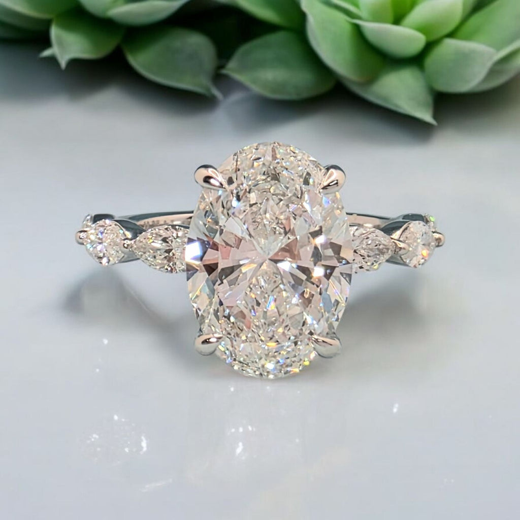 3.75 Ct E VS1 Lab Grown Oval Diamond Engagement Ring IGI Certified Platinum