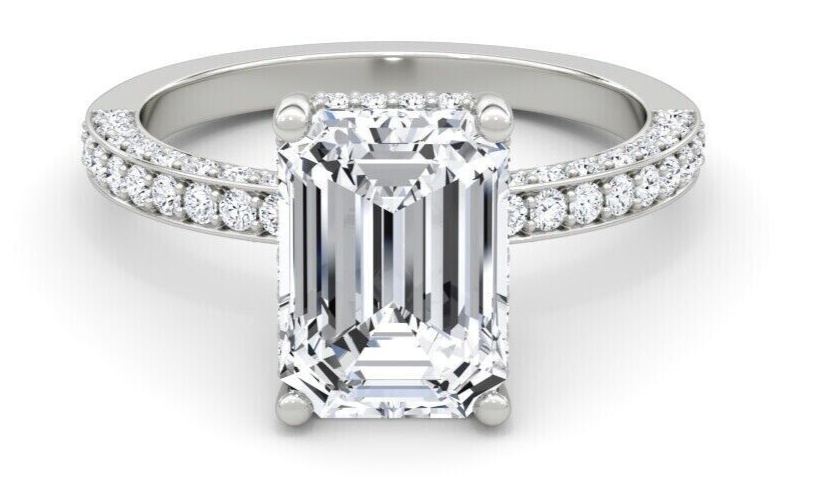 4.50 Ct Emerald Cut Diamond Ring E VS2 Lab Grown IGI Certified Set in Platinum