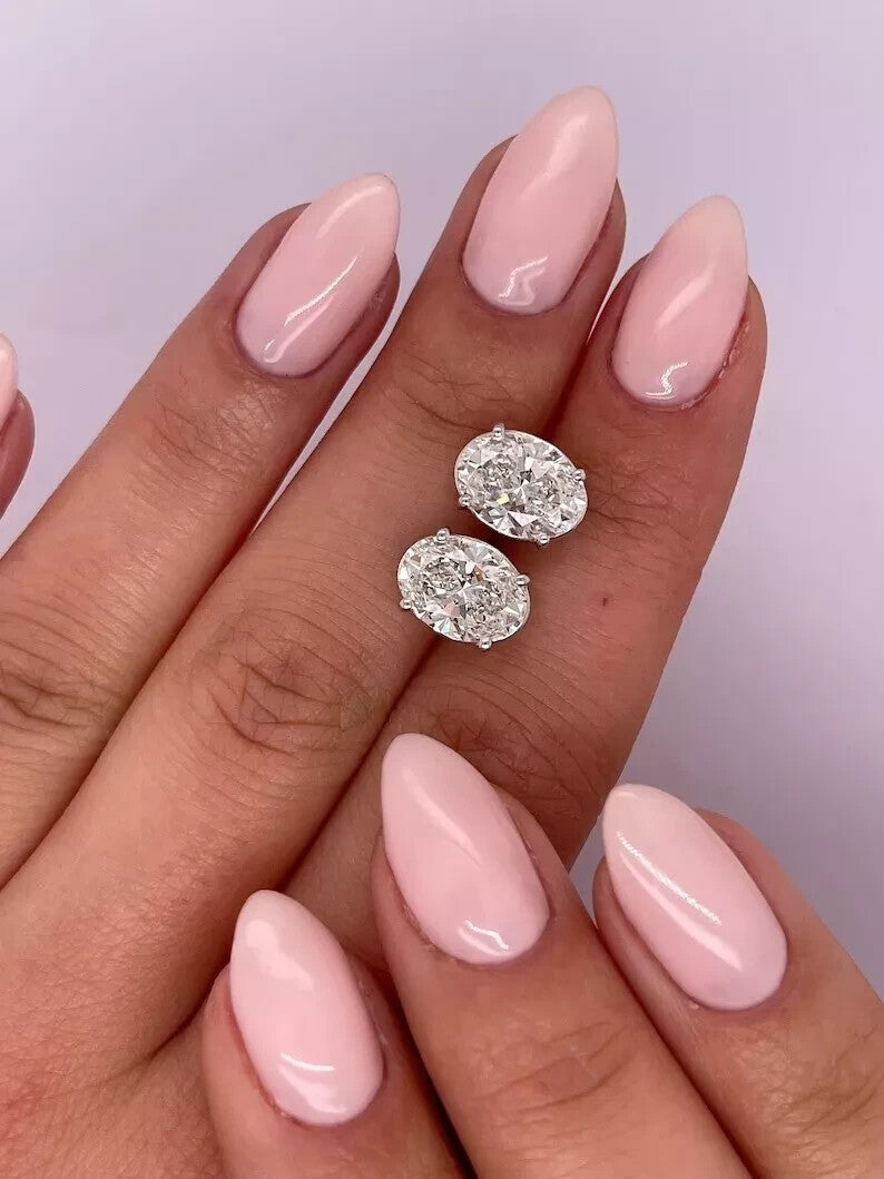 2.00 Ct E VS1 Oval Lab Grown Diamond Stud Earrings Pushback 14k White Gold