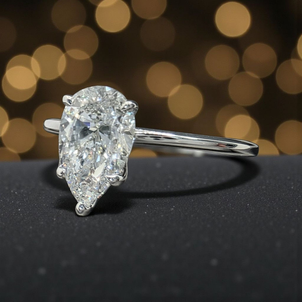 2.00 Ct  D VS1 Pear Shaped Lab Grown Diamond Engagement Ring 14k White Gold