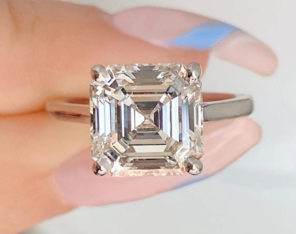 2.60 Ct F VS2 Asscher Cut Diamond Ring Lab Grown Diamond IGI Certified 14k White