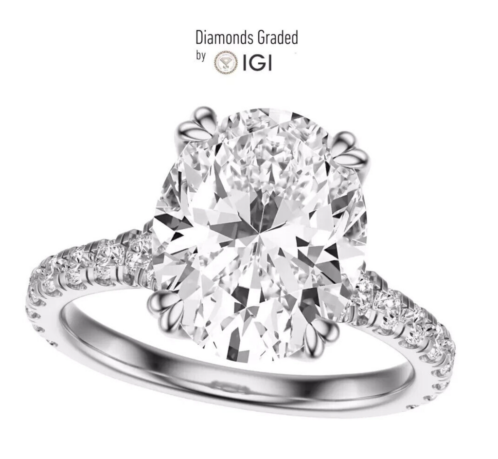 3.40 Ct E VS1 Oval Lab Grown Diamond Engagement Ring 14k White IGI Certified