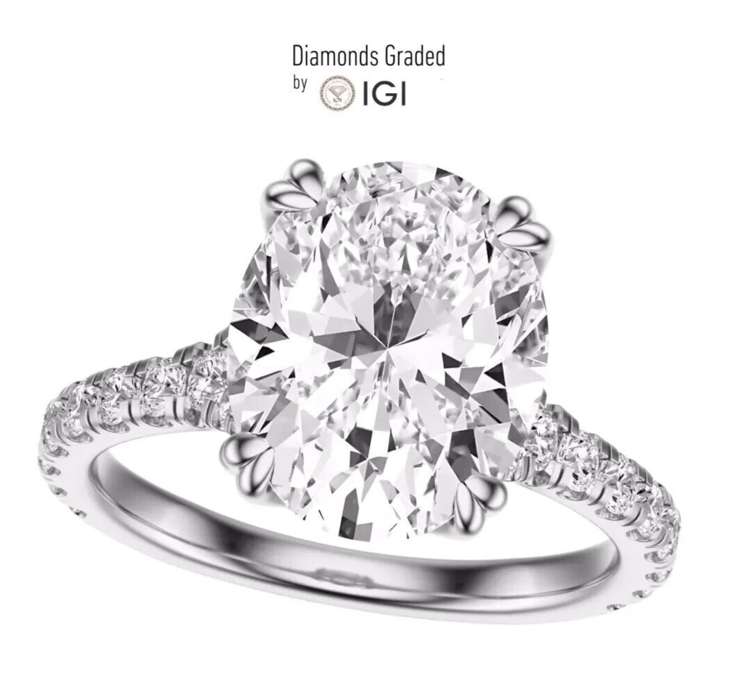 3.40 Ct E VS1 Oval Lab Grown Diamond Engagement Ring 14k White IGI Certified