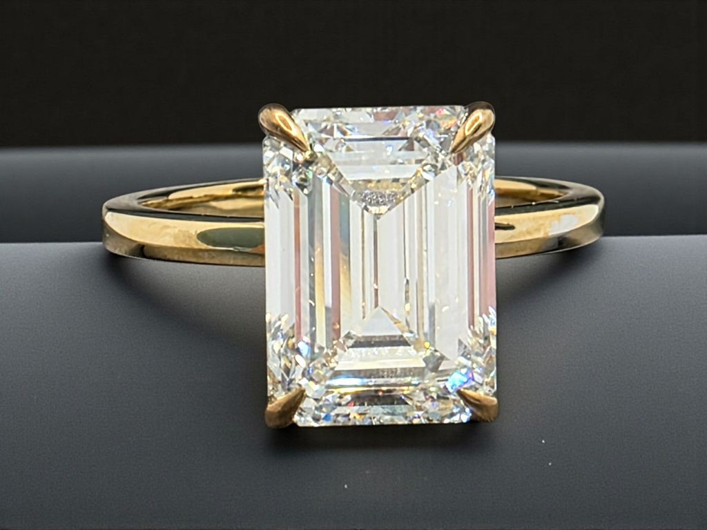 4.00 Ct Emerald Cut D VS1 Diamond Ring Lab Grown IGI Certified Set in 14k Yellow