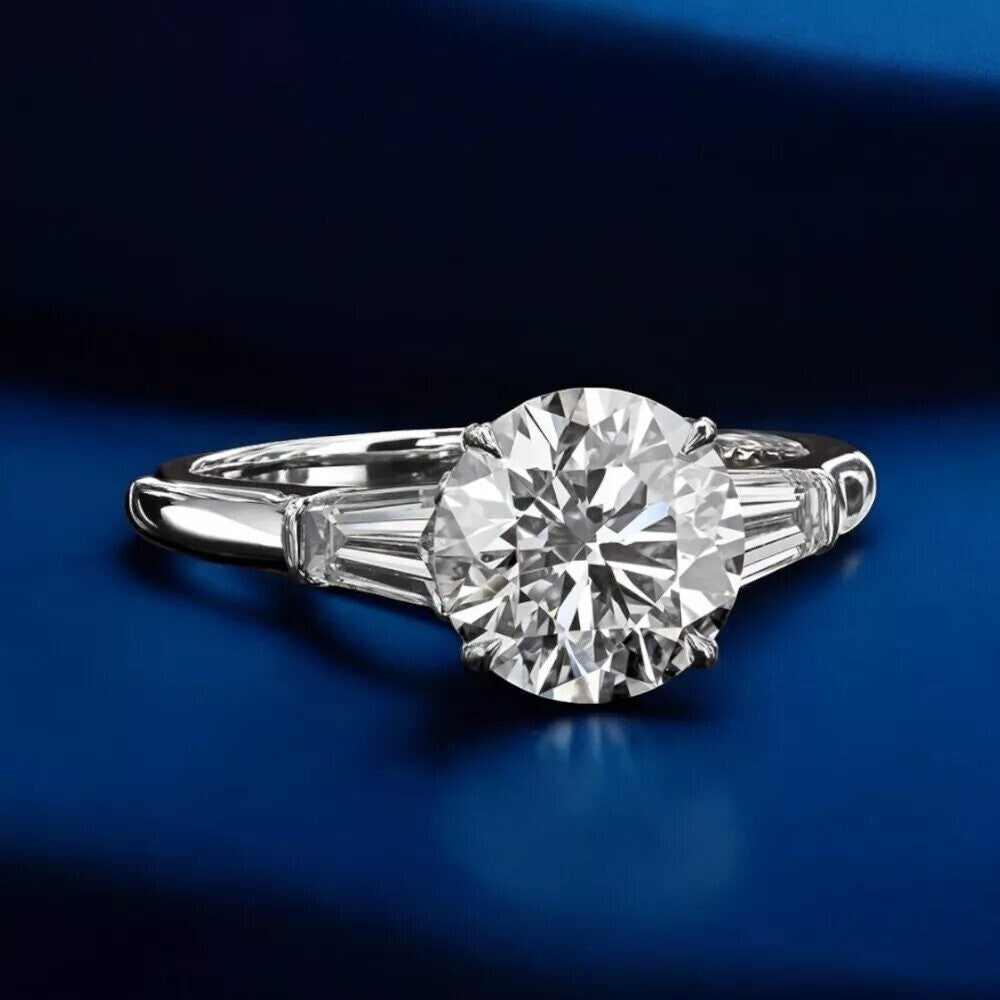3.40 Ct D VS1 Round Lab Grown Diamond Ring 14k White Gold IGI Certified