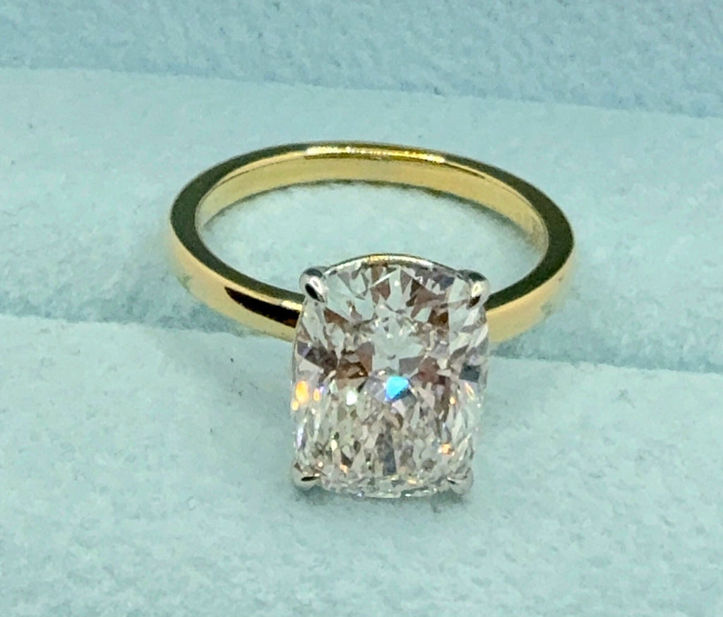 4.00 Carat Cushion E VS1 14k Yellow Lab Grown Diamond Ring IGI Certified