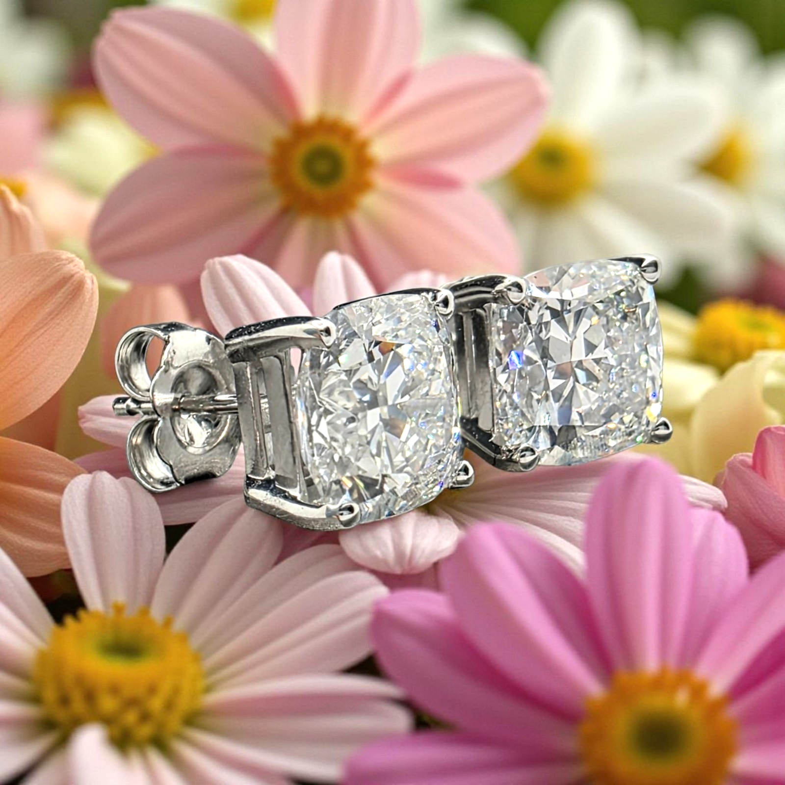 4.00 Cushion E VS1 Lab Grown Diamond Studs IGI Certified 14k White Gold