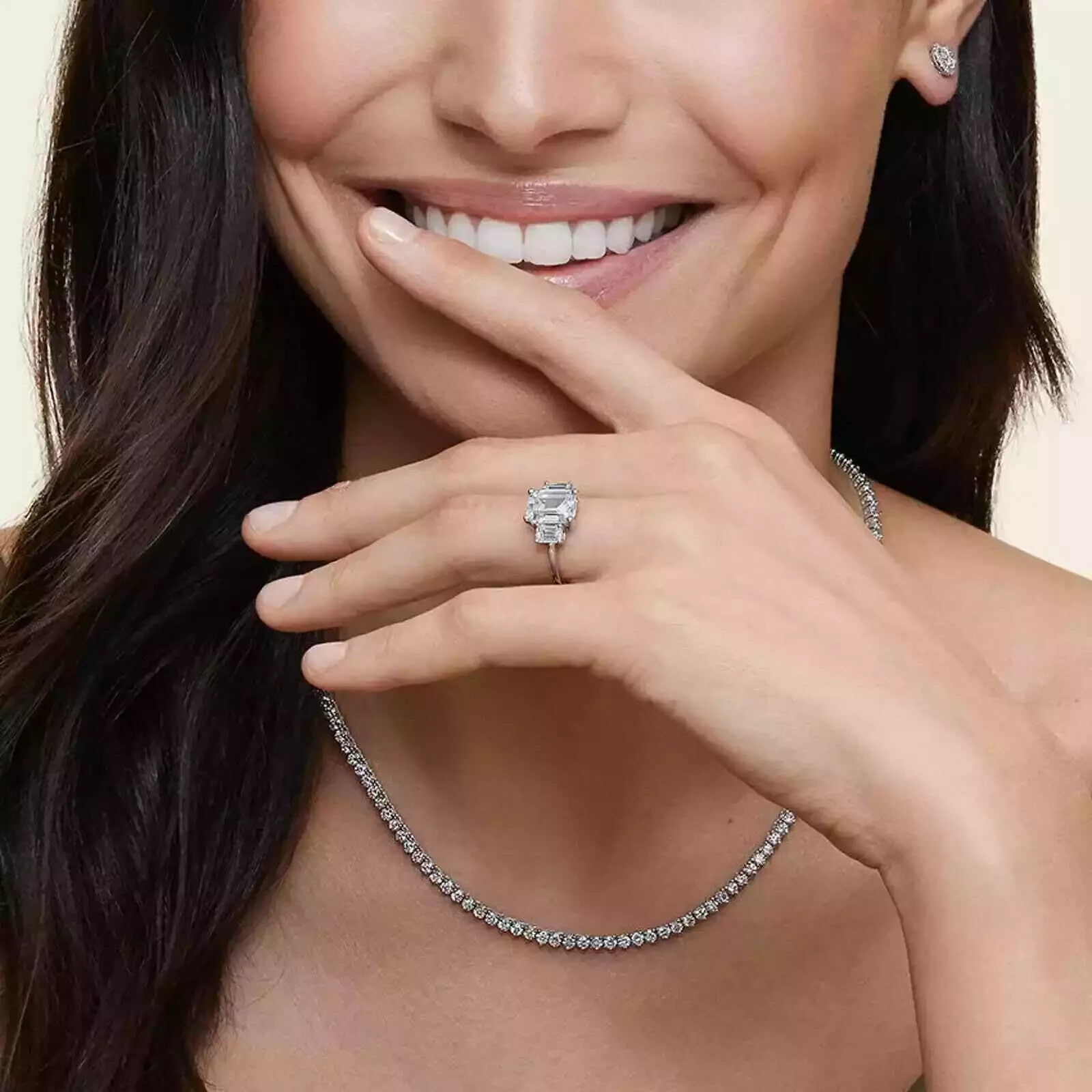 4.00 CT D VS1 Emerald Cut Lab Grown Diamond 3 Stone Ring 14k IGI  Certified