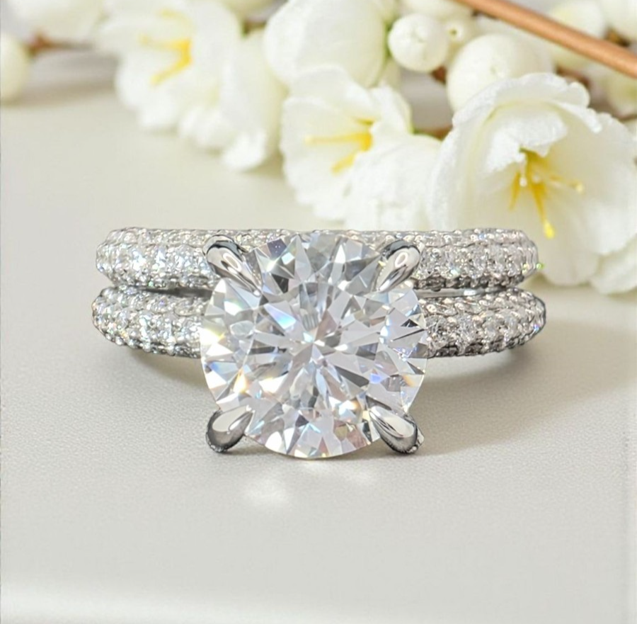 4.00 Ct D VS1 Round Lab Grown 14k White Diamond Engagement Ring IGI Certified