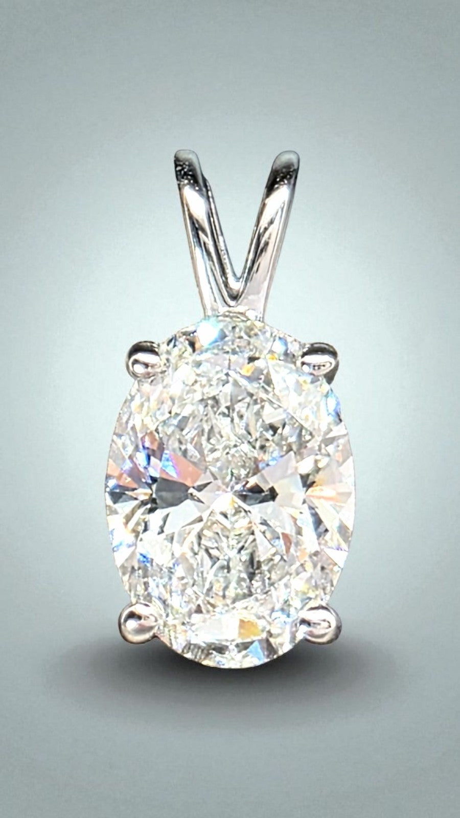 2 Ct D VS1 Oval Lab Grown Diamond Pendant 14k White Gold IGI Certified No Chain