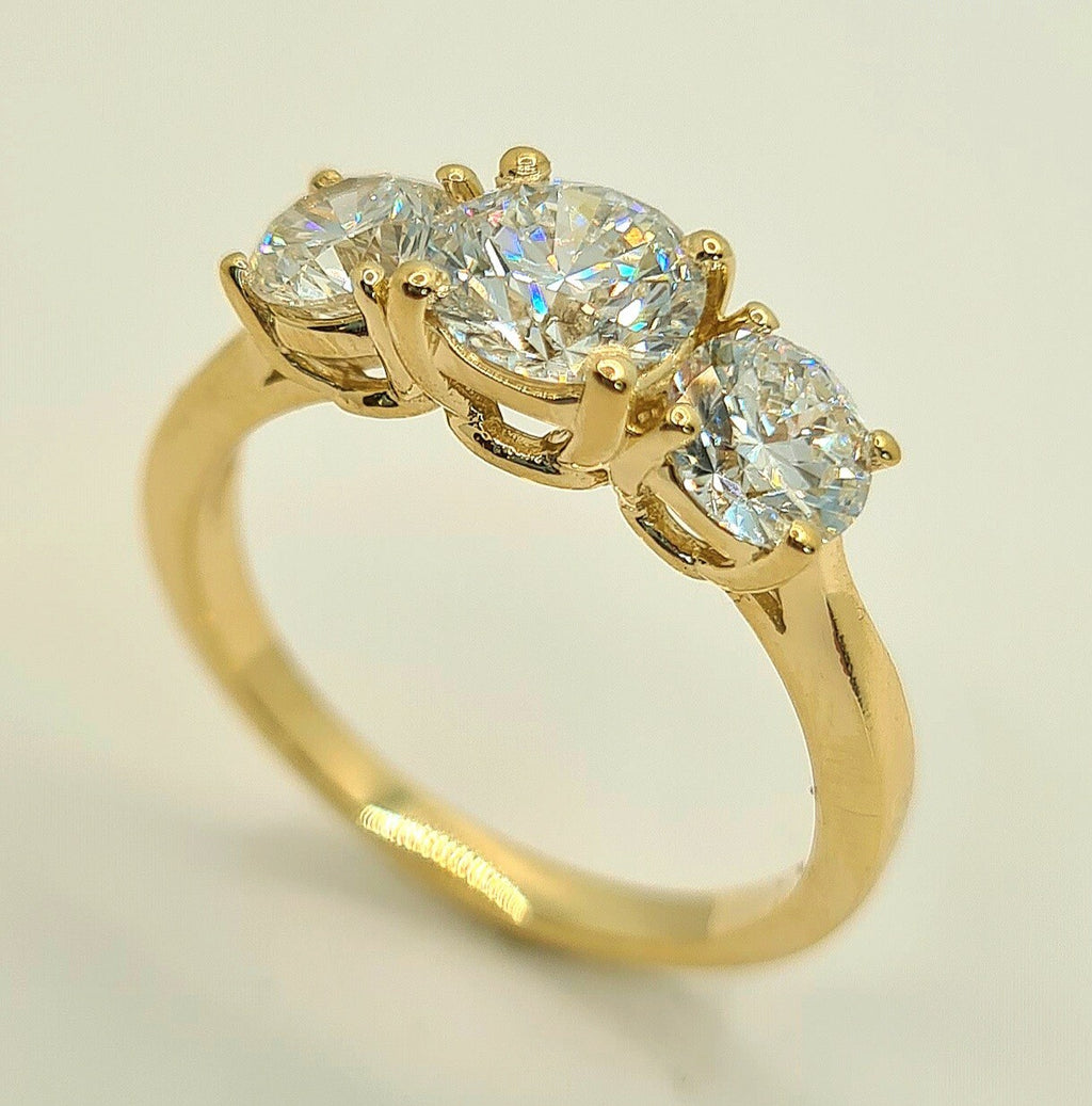 2.20 Carat Round Diamond Three 3 Stone Ring IGI Certified Lab Grown 14k Yellow