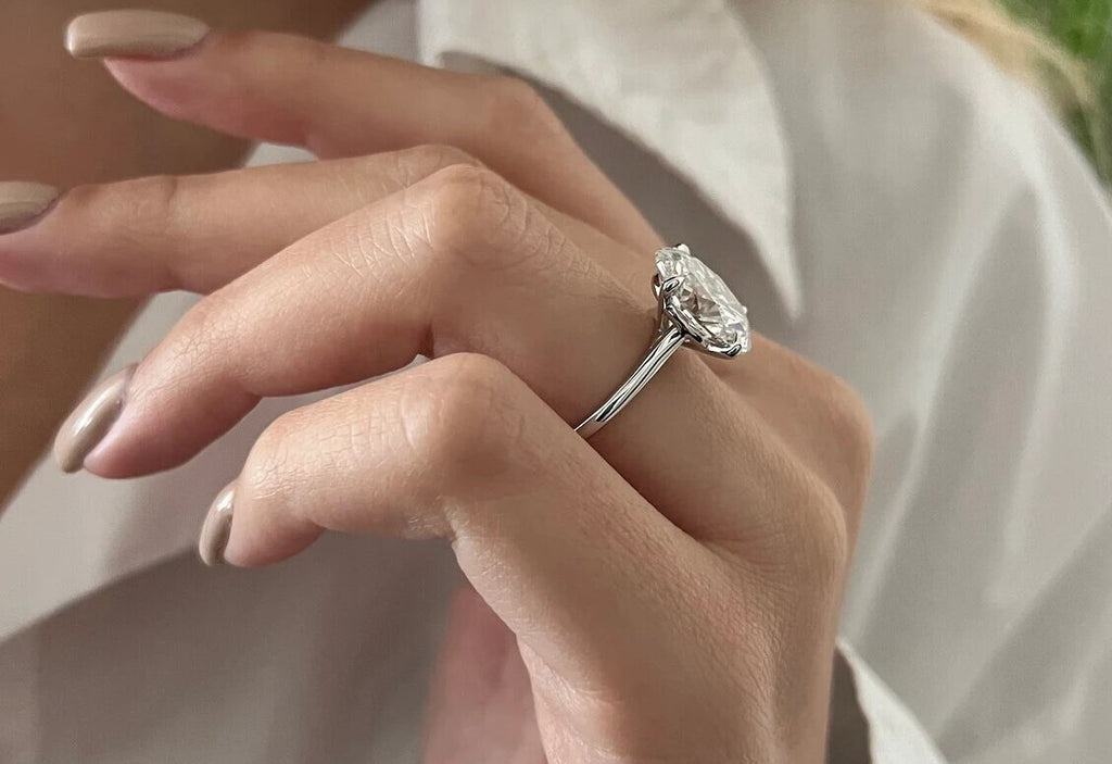 4.01 Ct G VS1 Oval IGI Certified Lab Grown Diamond Ring Set in Platinum