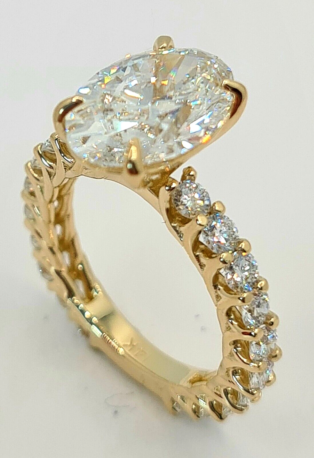 4.36 Ct F VS1 Carat Oval Lab Grown Diamond Ring IGI Certified 14k Yellow Gold