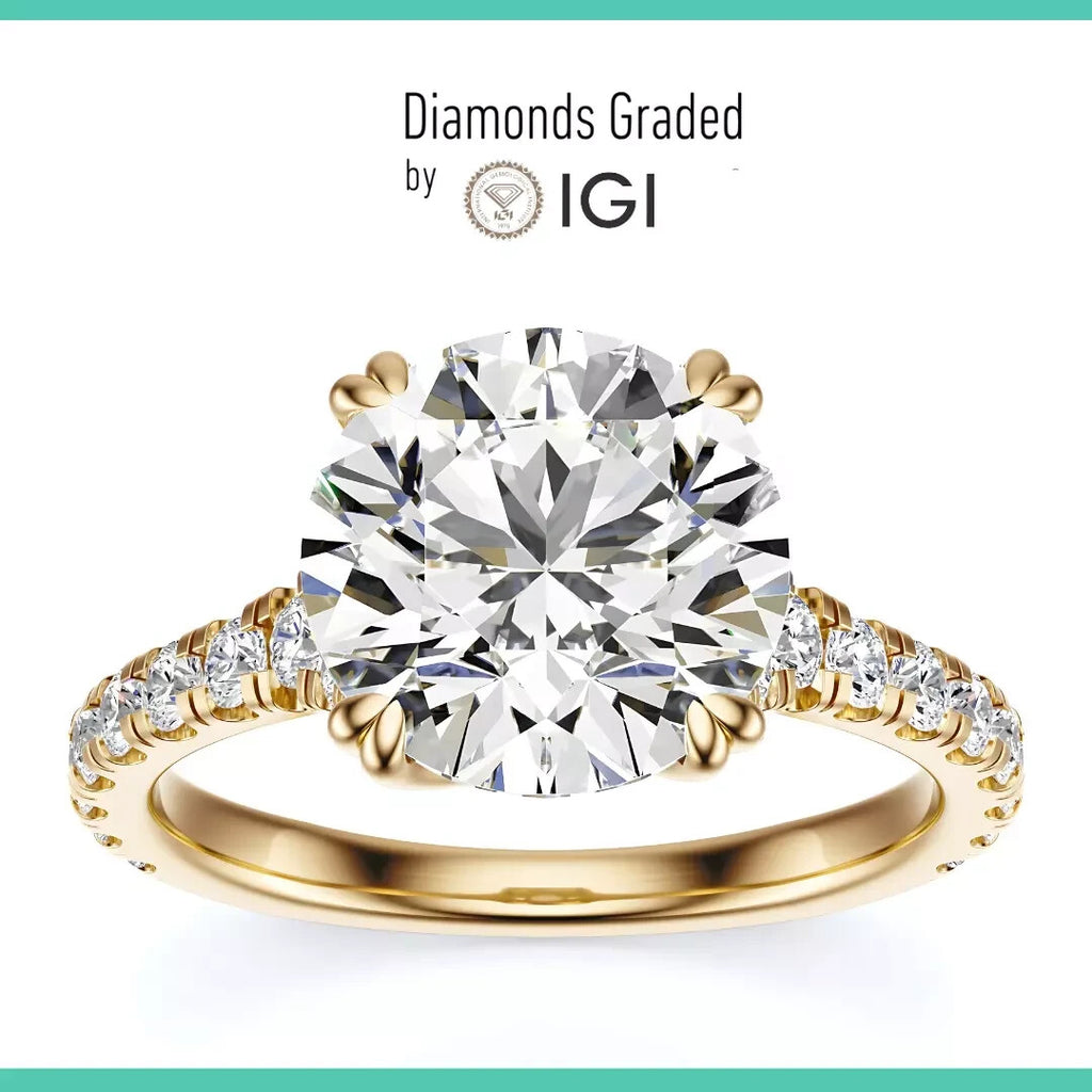 3.40 Ct E VS1 Round Lab Grown Diamond Engagement Ring 14k Yellow IGI Certified