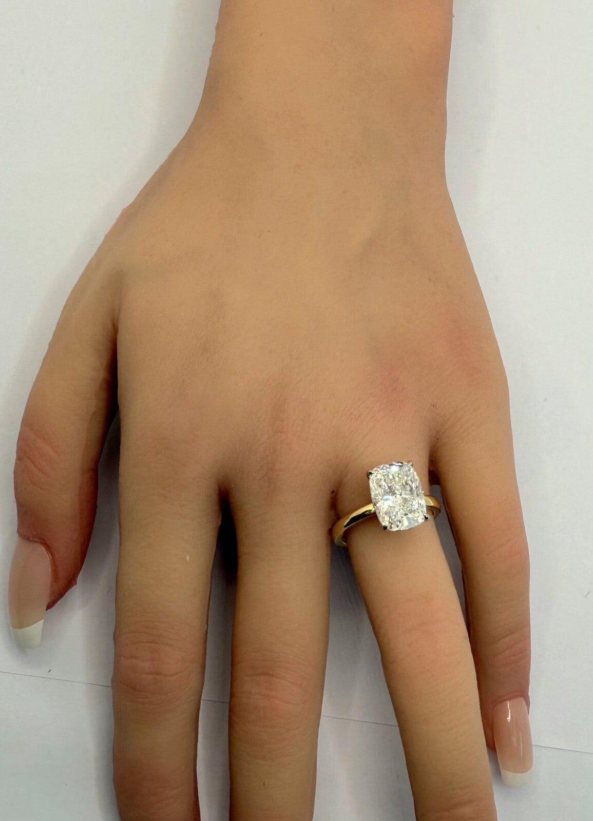 4.00 Carat Cushion E VS1 14k Yellow Lab Grown Diamond Ring IGI Certified