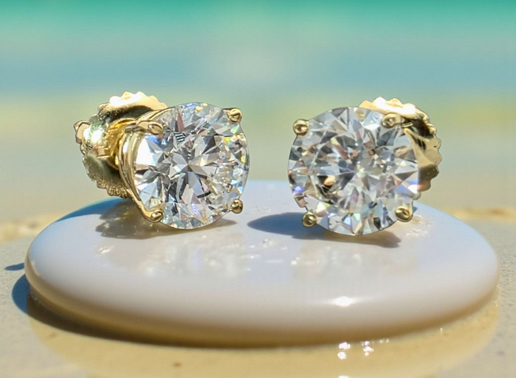 2.00 Ct D VVS2 IGI Certified Round Lab Grown Diamond Studs 14k Yellow Screw Back