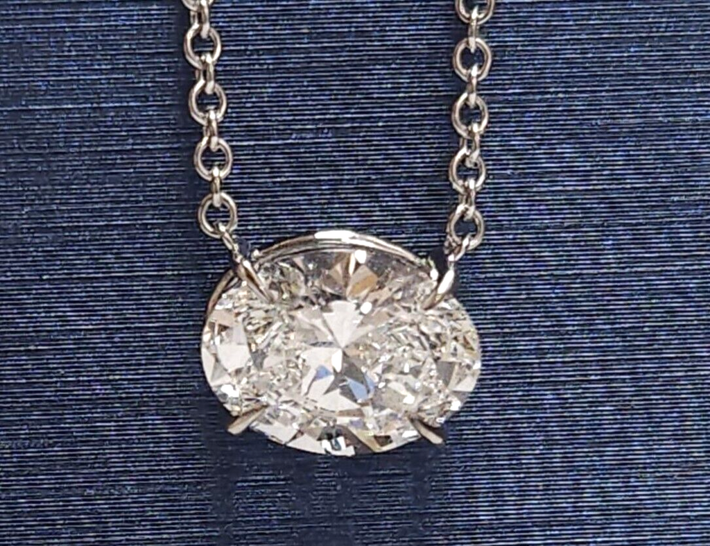 3.00 Ct E VS1 Oval Lab Grown Diamond Pendant 14k White Gold IGI Certified
