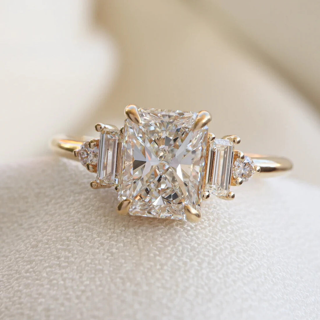 3.40 Ct Radiant E VS1 14k Yellow Lab Grown Diamond Ring IGI Certified