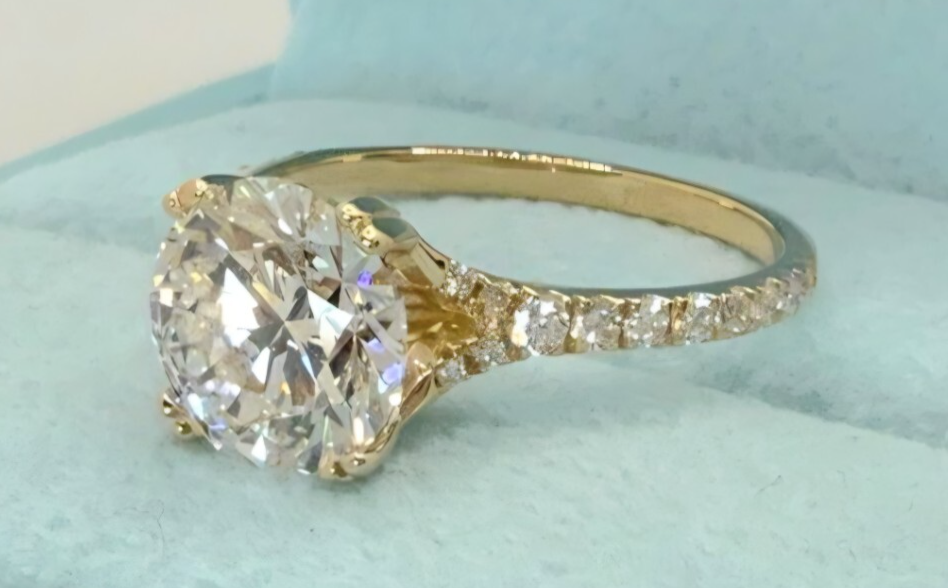 3.40 Ct D VS1 Round Lab Grown Diamond Engagement Ring 14k Yellow IGI Certified