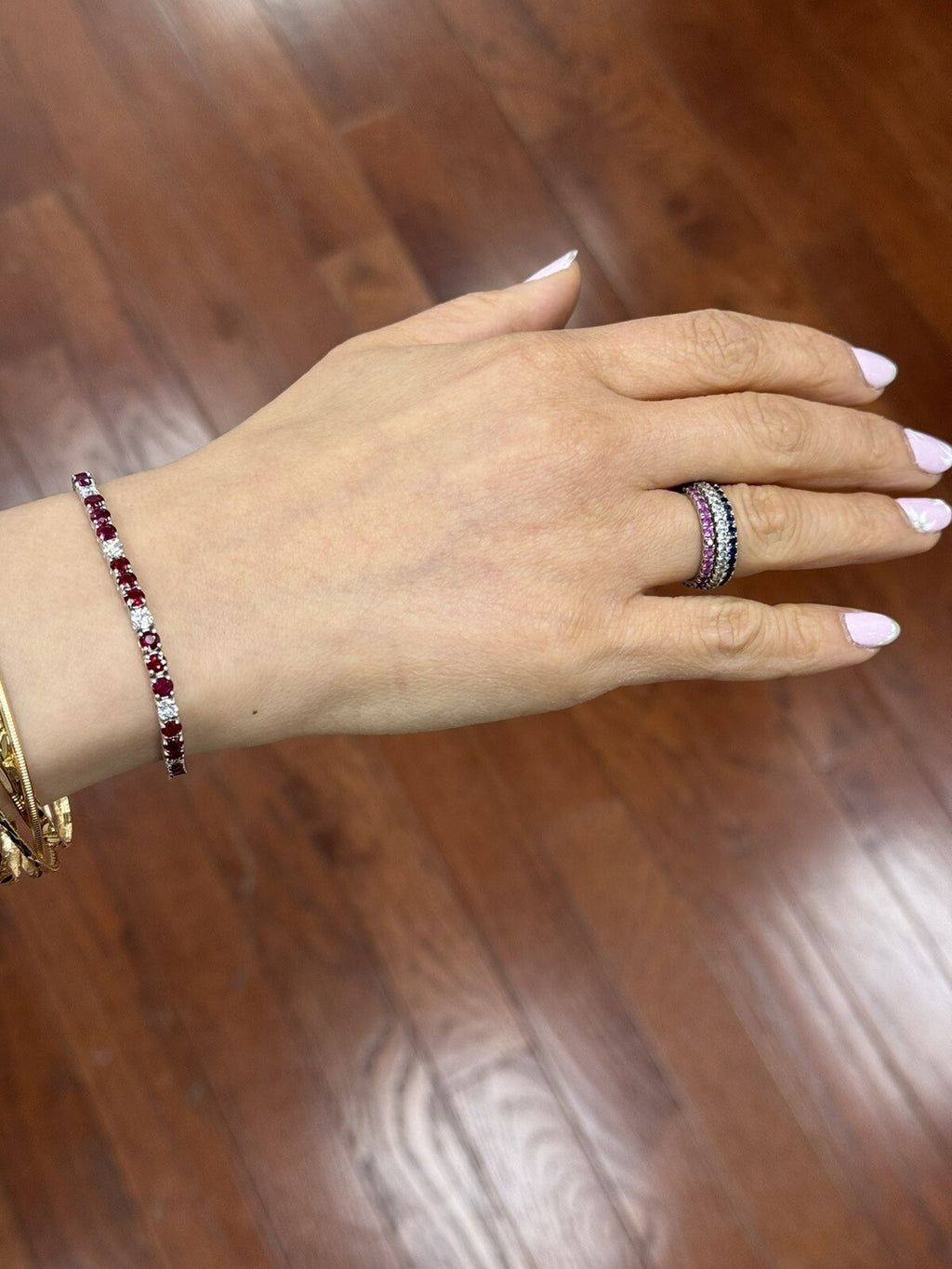 8.56 Carat Red Ruby & Diamond Tennis Bracelet 14k White Gold Natural Diamonds