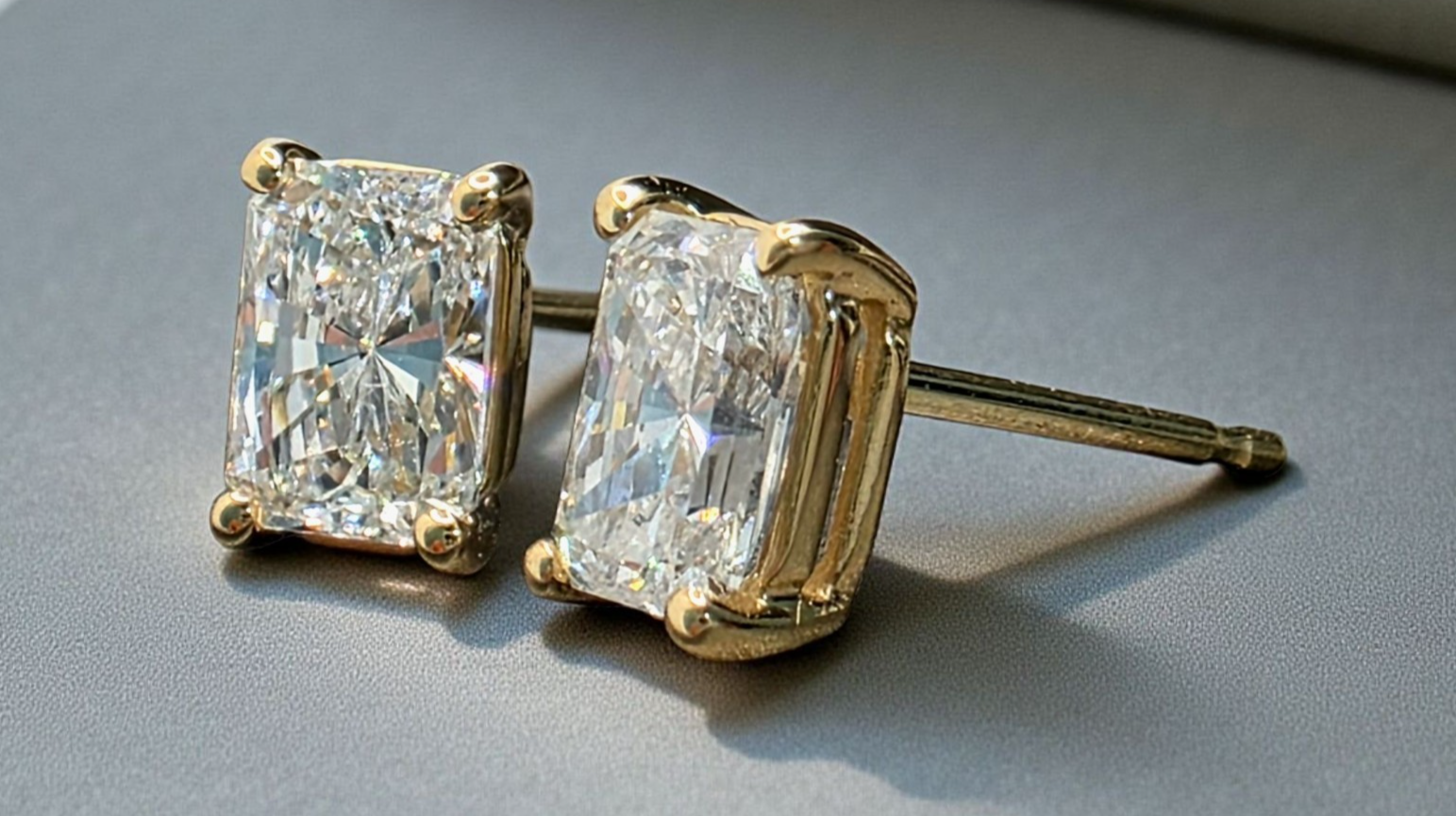 1 Ct Radiant Diamond Lab Grown Diamond Stud Earrings 14k Yellow Gold Push Back