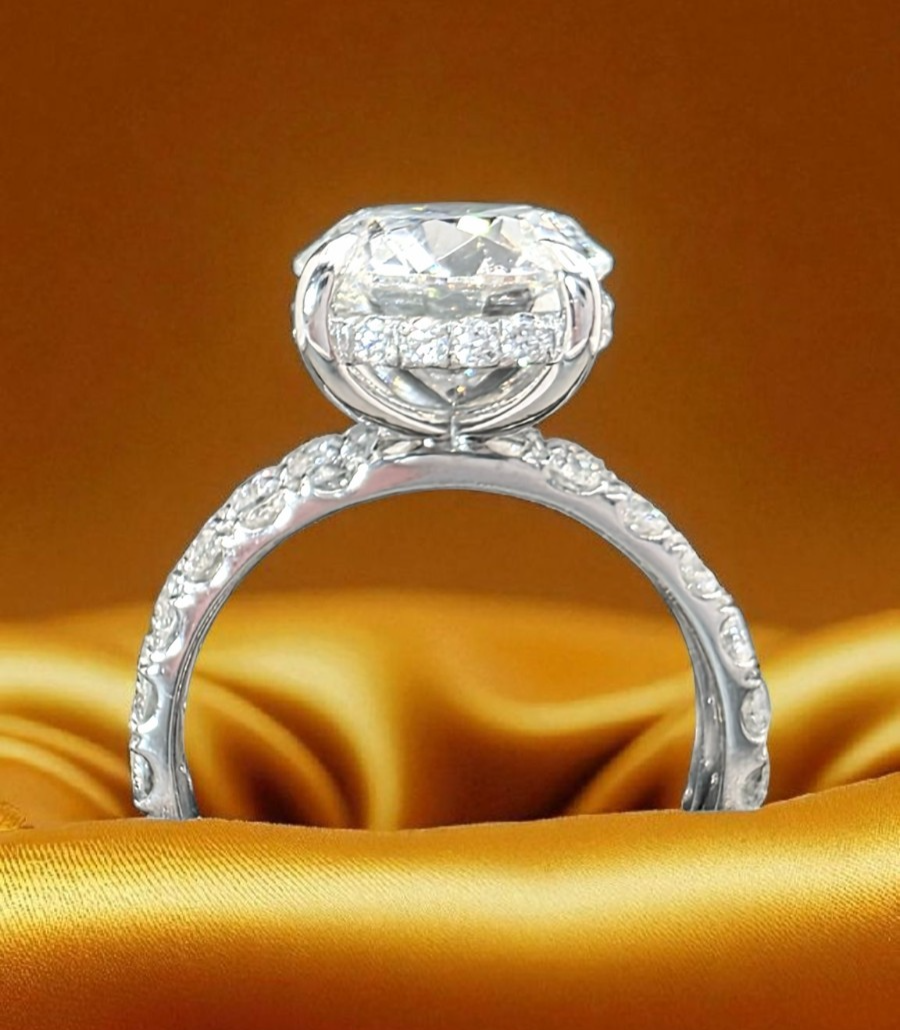 4.10 Ct D VS1 Round Lab Grown Platinum Diamond Engagement Ring Set IGI Certified