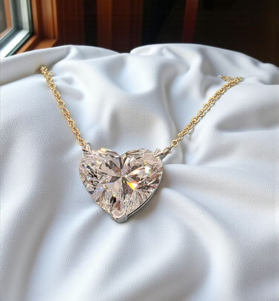 3.00 Ct D VS1 Heart Shape Lab Grown Diamond Pendant 14k Gold With Chain Two Tone