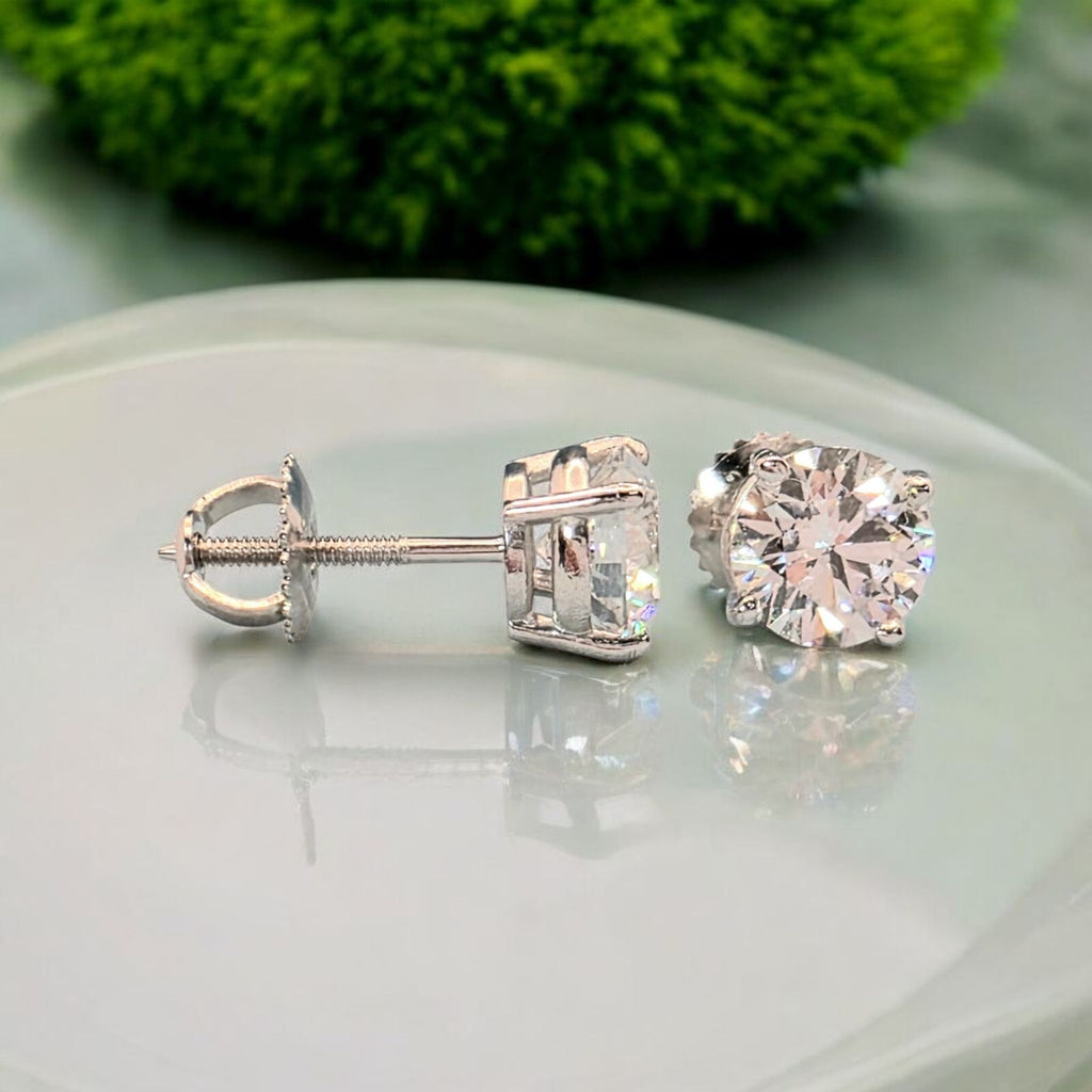 2.02 Ct E VVS2 Round Lab Grown Platinum Diamond Stud Earrings IGI Certified