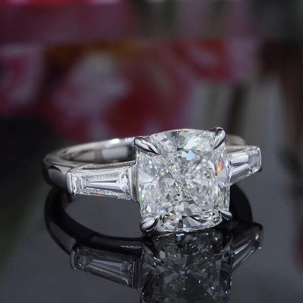 2.40 Ct D VS1 Cushion Lab Grown Diamond Ring 14k White Gold IGI Certified